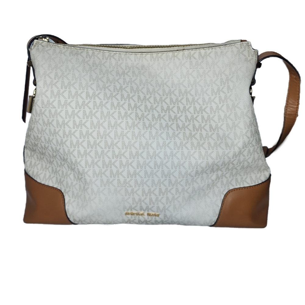 Michael Kors Large Tote Bag Purse Signature Messenger Crossbody Vanilla/acorn